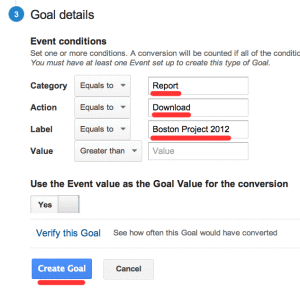 Setting the Category, Action and Label of an Event goal in Google Analytics